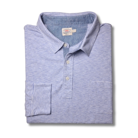 Faherty Other - Faherty Light Blue & White Striped Long Sleeve Polo Shirt XXL